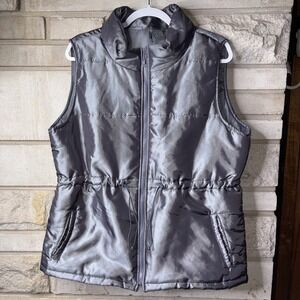 New Directions Weekend Silver Metallic Gray Puffer Vest Women's XL Medium EUC